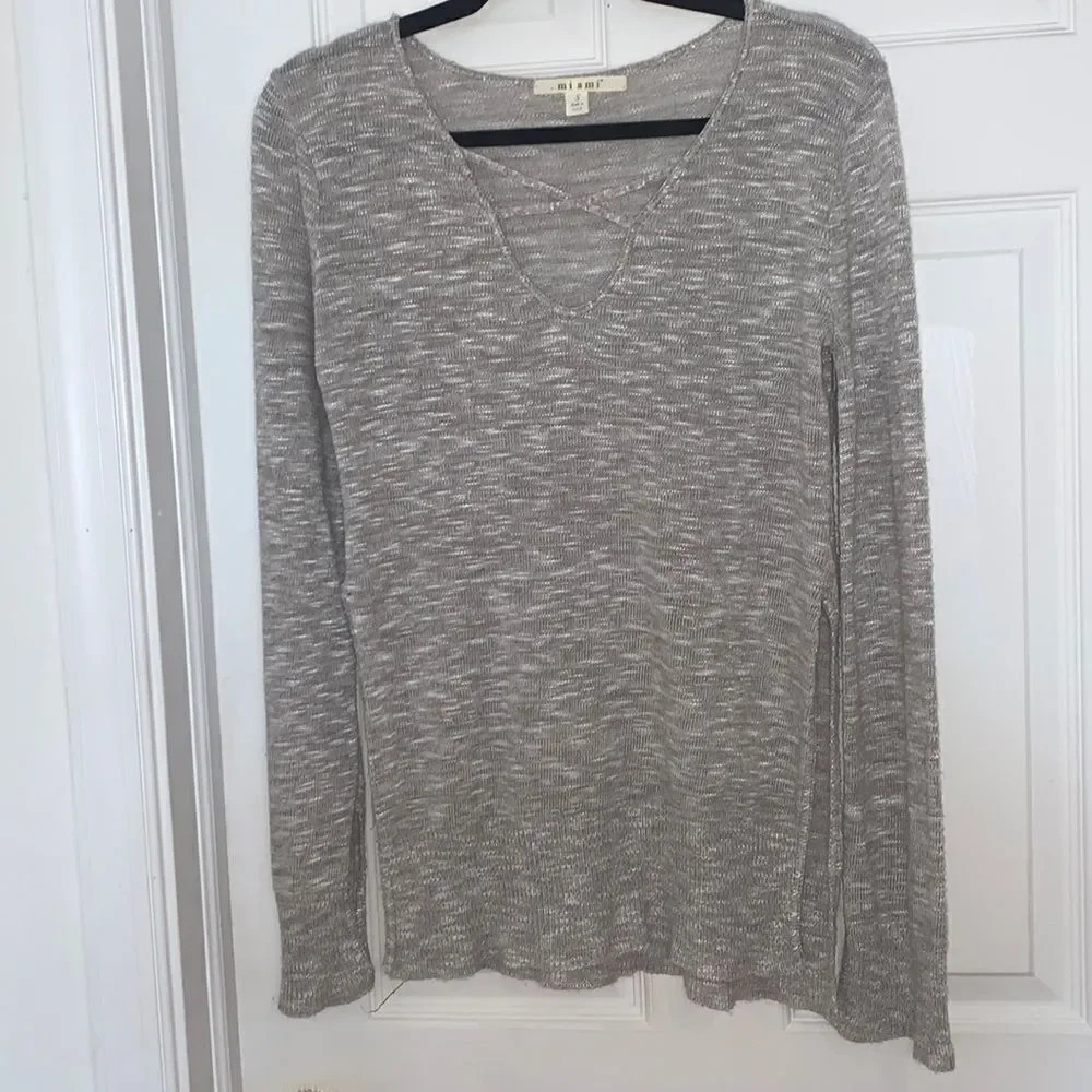Miami Gray Cross Front Sweater Size S